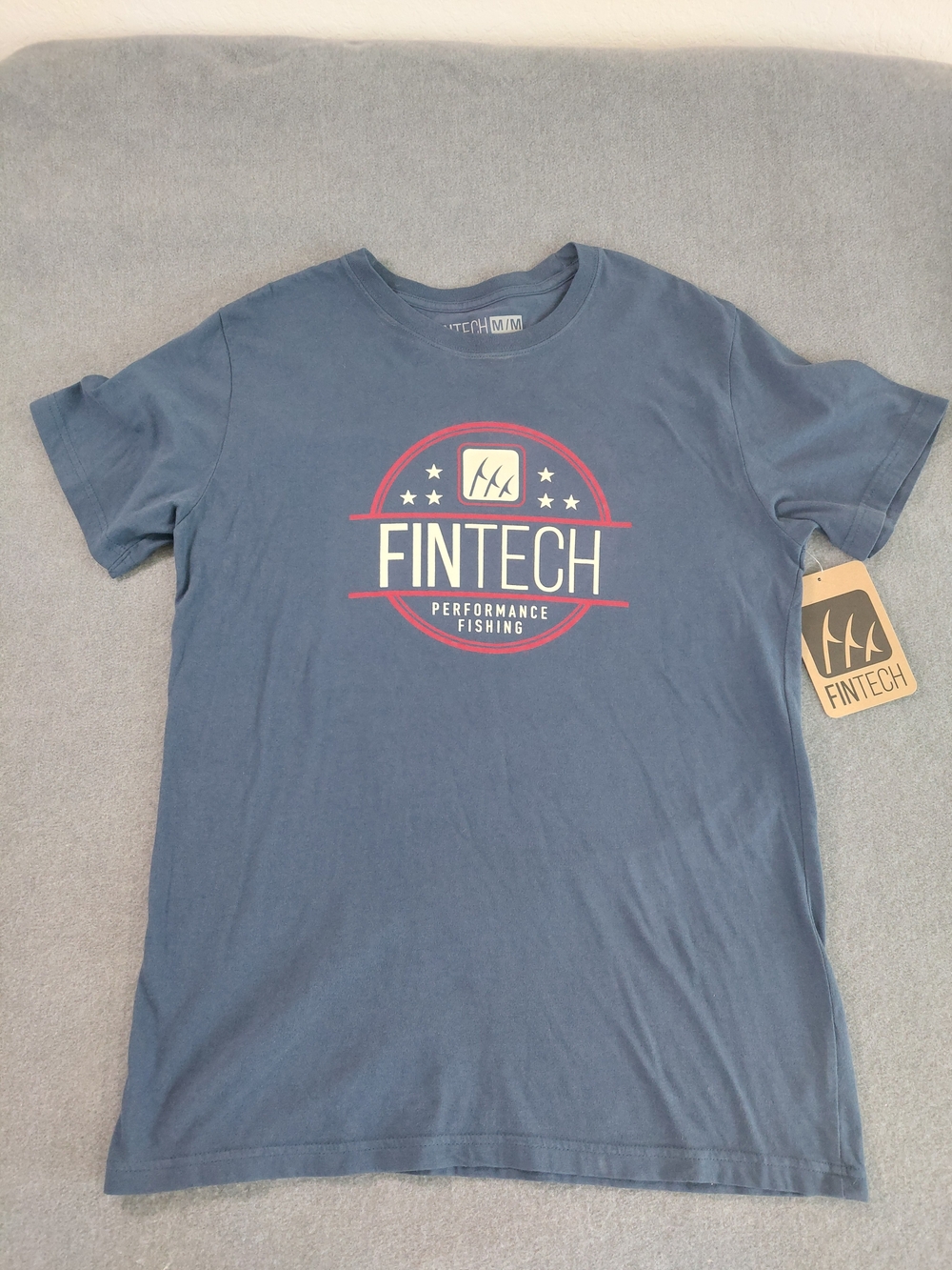 FINTECH Performance Fishing Sun Washed Graphic T-Shirt Dress Blues M NWT